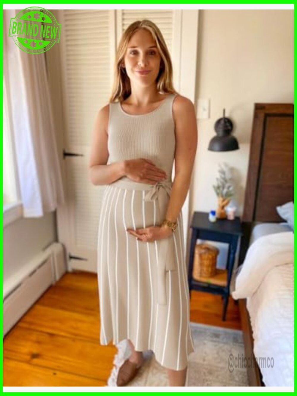 Sleeveless Ribbed Knit Maxi Dress with Tie Waist Crewneck Casual A-Line - Picture 5 of 7